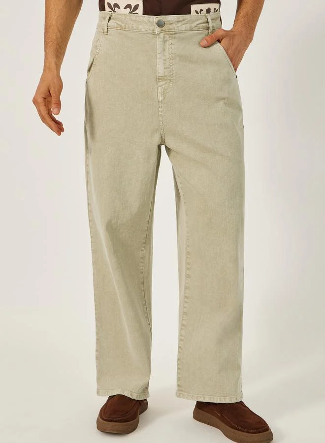 Styli Styli Mid Wash Plain Straight Leg Jeans