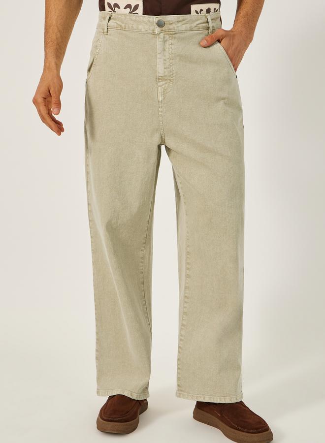 Styli Mid Wash Plain Straight Leg Jeans - Image 1