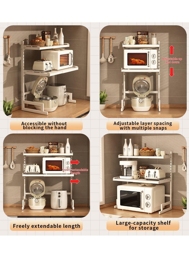 Jorunb Expandable And Height Adjustable Metal Microwave Oven Rack, Microwave Stand, Pots Pans Organizer with 6 Hooks, Chopping Board Holder, Knife Holder, Chopstick Holder Adjustable Expandable for Kitchen Storage (White, 3 Tier)  - Image 3