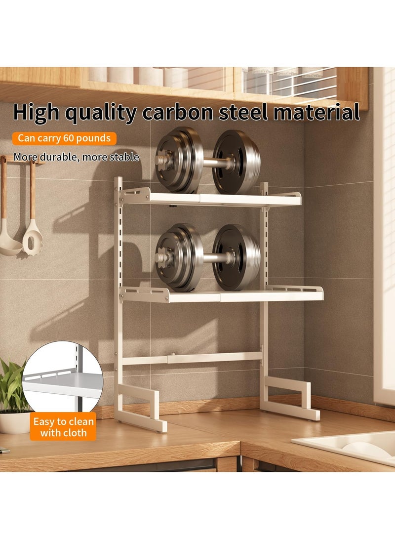 Jorunb Expandable And Height Adjustable Metal Microwave Oven Rack, Microwave Stand, Pots Pans Organizer with 6 Hooks, Chopping Board Holder, Knife Holder, Chopstick Holder Adjustable Expandable for Kitchen Storage (White, 3 Tier)  - Image 5