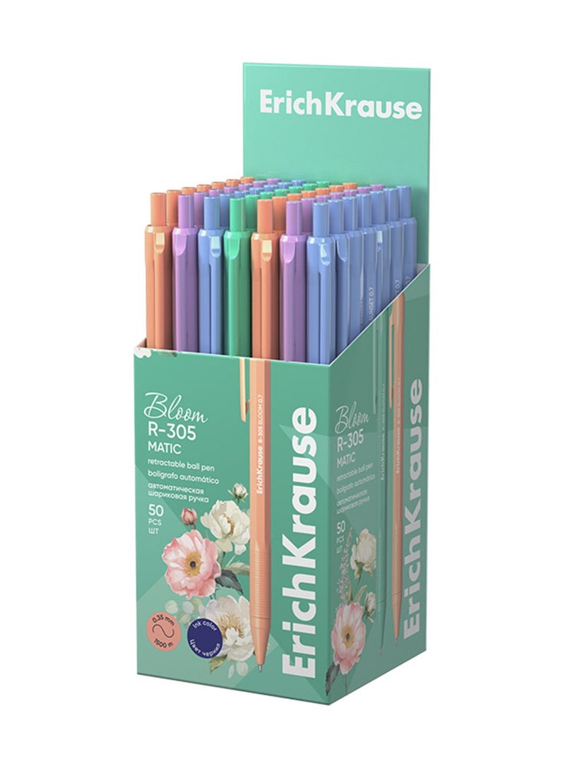 ErichKrause 50-Piece R-305 Retractable Ballpoint Pen 0.7mm Tip Assorted Barrel Colours Blue Ink - Image 1