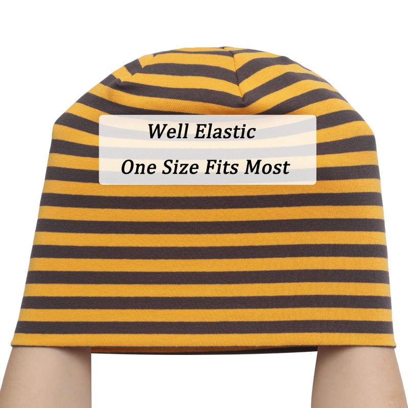 ZLYC Cotton Thin Slouchy Beanie Hat for Men Women Fashion Soft Stretch Knit Skull Cap (Striped Brown and Yellow) - Image 5