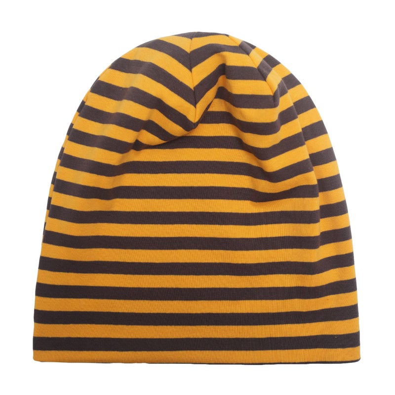 ZLYC Cotton Thin Slouchy Beanie Hat for Men Women Fashion Soft Stretch Knit Skull Cap (Striped Brown and Yellow) - Image 4