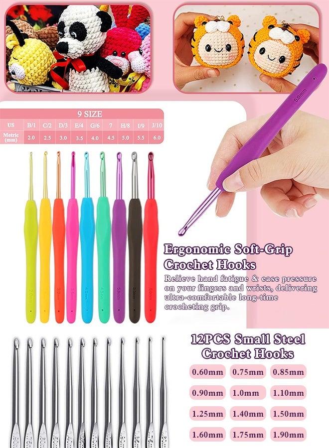 Crochet Kit for Beginners Adults, Crochet Kits Include Yarn, 59pcs Crochet Starter Kit for Beginners Kids, Ergonomic Crochet Hooks 2.0-6.0 mm, Lace Steel Needles 0.6-1.9 mm - Image 2