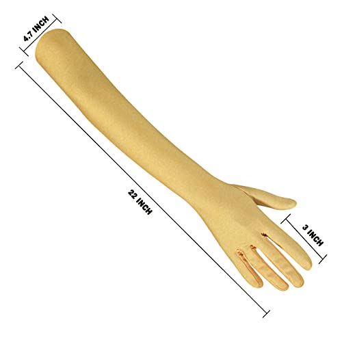 Lansian 22'' Long Opera Satin Gloves Gold for Women, Elbow Length 20s Costume Flapper Bridal Dance Gloves For Evening Party, Gold - Image 4