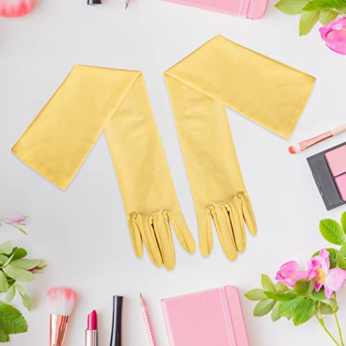 Lansian 22'' Long Opera Satin Gloves Gold for Women, Elbow Length 20s Costume Flapper Bridal Dance Gloves For Evening Party, Gold - Image 5