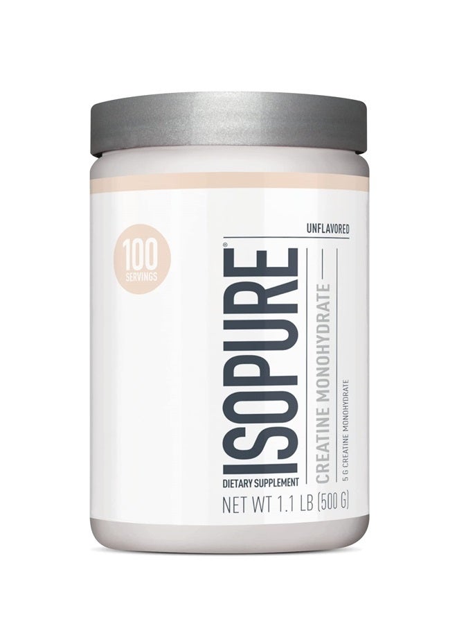 Isopure مسحوق الكرياتين مونوهيدرات بدون نكهة، بدون مكونات مضافة، بدون سعرات حرارية، 5 جرام كرياتين مونوهيدرات لكل ملعقة، 100 حصة، 500 جرام - Image 1