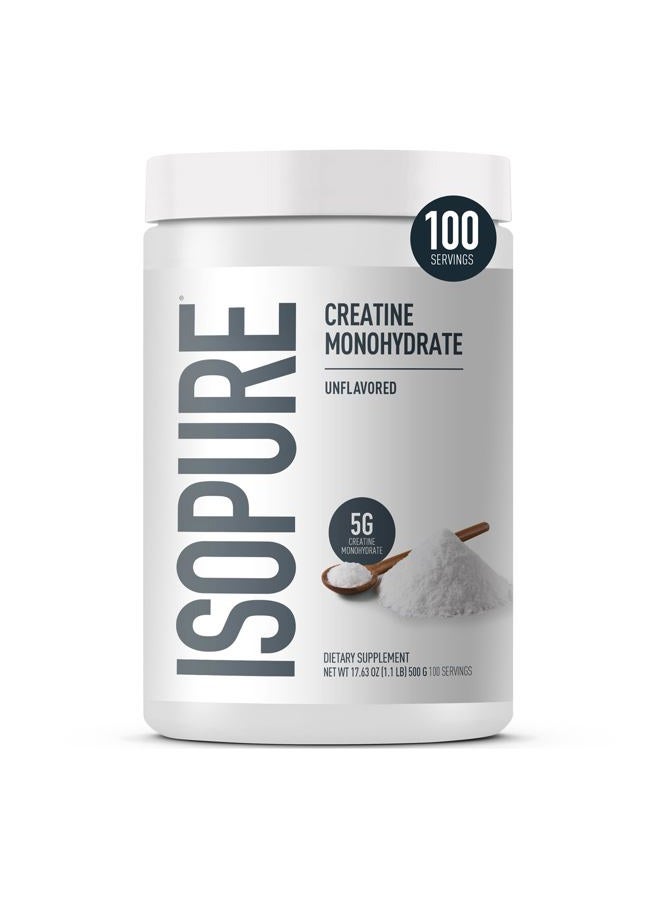 Isopure 100% Pure Creatine Monohydrate Powder, Sugar Free, Unflavored, 5g Creatine Monohydrate Per Serving, 1.1 Lbs, 100 Servings (Packaging May Vary) - Image 1