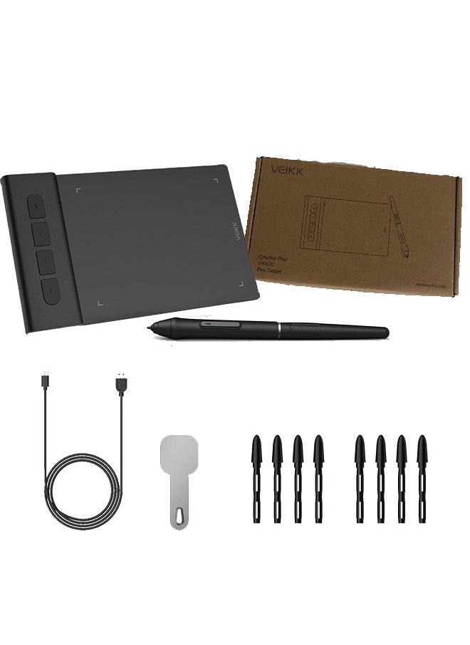 Veikk - VEIKK VK430 Drawing Tablet 4x3 inch OSU Tablet, Portable Computer Graphics Tablets with 4 Shortcut Keys 8192 Levels Battery-Free Stylus Pen, Compatible with Mac/Windows/Android/Chrome/Linux - Image 1