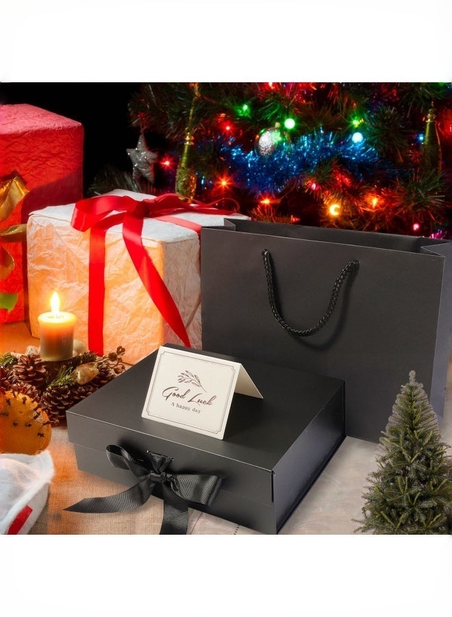علبة هدايا فاخرة سوداء مغناطيسية مع غطاء وشرائط وحقيبة هدايا، طقم علبة هدايا فارغة، مثالية لأعياد الميلاد ورأس السنة وحفلات الزفاف وأعياد الميلاد، للرجال - Image 5