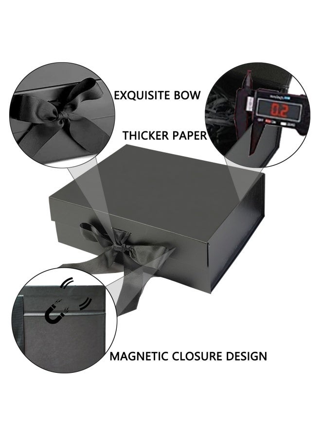 علبة هدايا فاخرة سوداء مغناطيسية مع غطاء وشرائط وحقيبة هدايا، طقم علبة هدايا فارغة، مثالية لأعياد الميلاد ورأس السنة وحفلات الزفاف وأعياد الميلاد، للرجال - Image 3