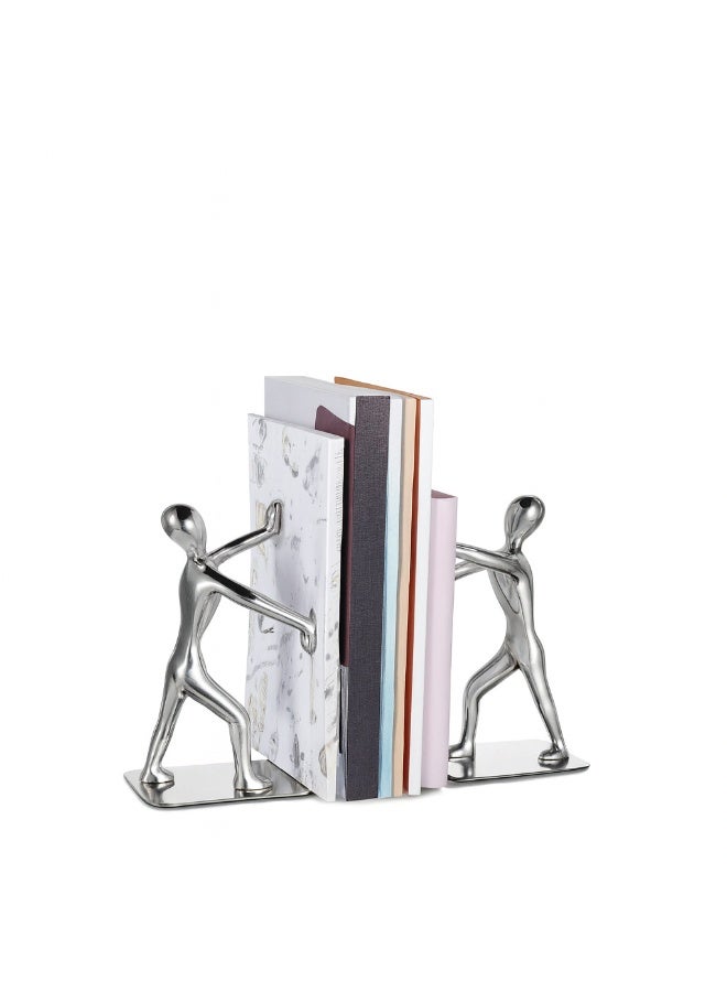 BERAM Push Figure Bookend 2 Heavy Metal Book Ends Modern Human Figurine Design Anti Slip Sturdy Book Holder for Home Office and Library Decor Bookshelf Organizer Study Table Accessory