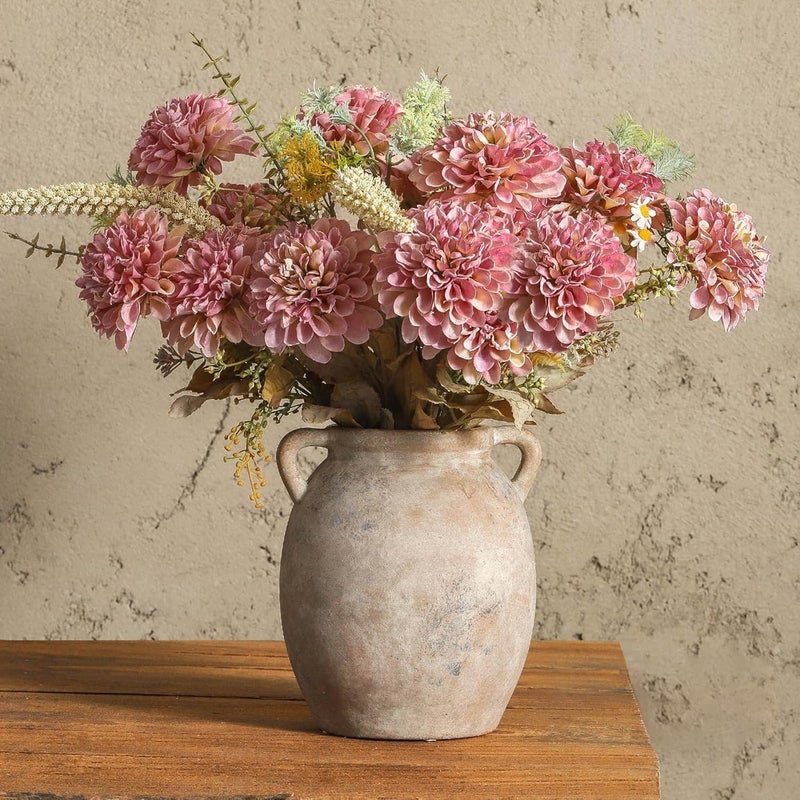Dobbyby Ceramic Flower Vase 7.6 inch Farmhouse Rustic Vase Decorative Pottery Terracotta Vases for Home Decor Table Mantle Fireplace Living Room Bathroom Wedding Centerpiece (Whitewashed) - Image 1