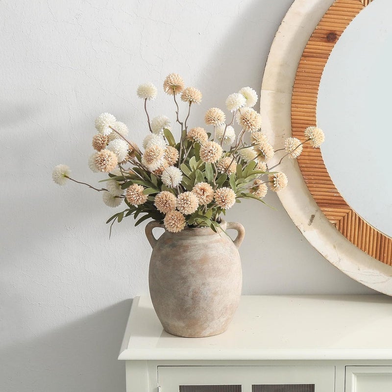 Dobbyby Ceramic Flower Vase 7.6 inch Farmhouse Rustic Vase Decorative Pottery Terracotta Vases for Home Decor Table Mantle Fireplace Living Room Bathroom Wedding Centerpiece (Whitewashed) - Image 5