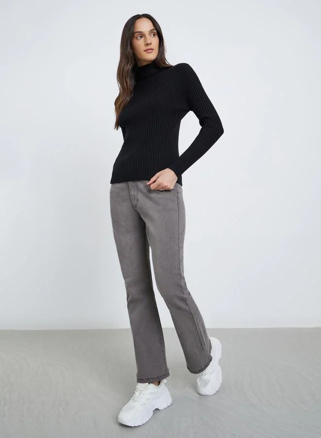 Styli Styli Turtle Neck Ribbed Long Sleeve Top