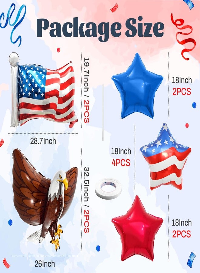 D-Fokes 12 Pcs Independence Day Balloon Set, USA Flag 3D Eagle Star Foil Balloons, USA Red White and Blue Elections Party Decorations, Memorial Day Birthday Patriotic 4th of July Balloon Decorations - Image 2