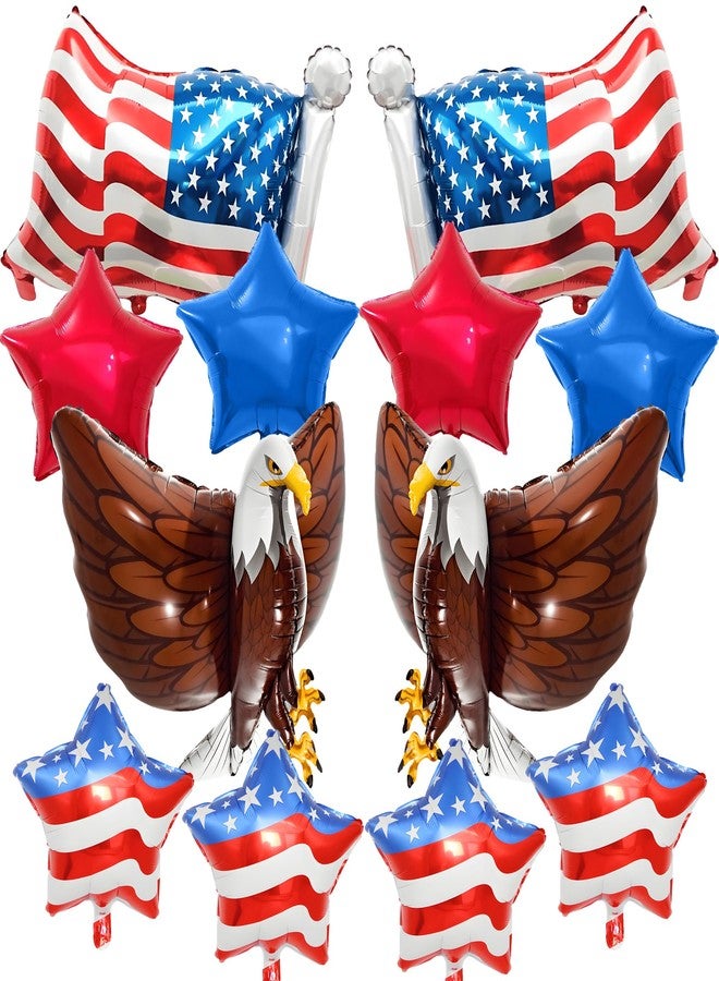 D-Fokes 12 Pcs Independence Day Balloon Set, USA Flag 3D Eagle Star Foil Balloons, USA Red White and Blue Elections Party Decorations, Memorial Day Birthday Patriotic 4th of July Balloon Decorations - Image 1