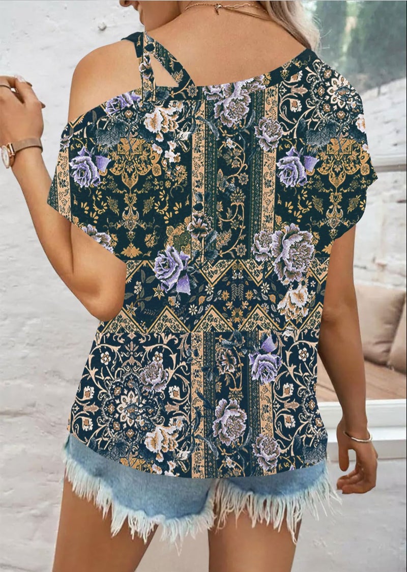 SAUKOLE Short Sleeve T Shirts for Women Sexy Criss-Cross Cold Shoulder Shirts Summer Casual Fashion Tops - Image 3