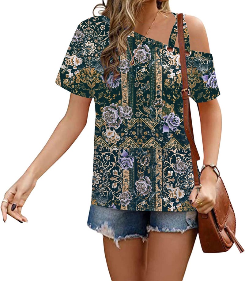 SAUKOLE Short Sleeve T Shirts for Women Sexy Criss-Cross Cold Shoulder Shirts Summer Casual Fashion Tops - Image 5