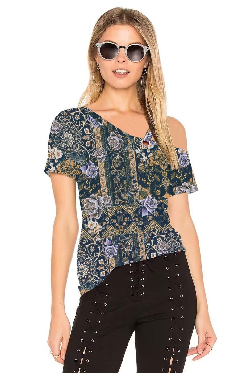 SAUKOLE Short Sleeve T Shirts for Women Sexy Criss-Cross Cold Shoulder Shirts Summer Casual Fashion Tops - Image 2