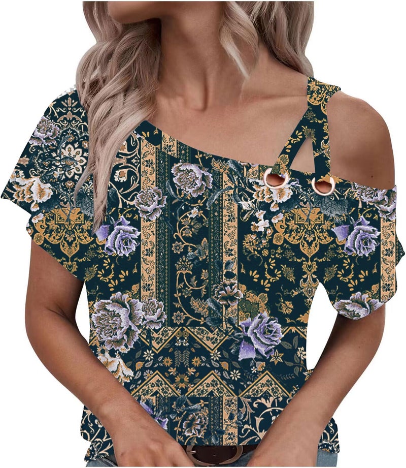 SAUKOLE Short Sleeve T Shirts for Women Sexy Criss-Cross Cold Shoulder Shirts Summer Casual Fashion Tops - Image 4