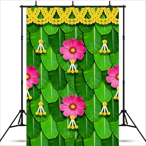 Party Baazaar Banana Leaf Backdrop Decorations Cloth | Mehandi Backdrop Items for Home | Wedding Background Decorations Items (Pack of 1 Size: 8x5 Feet) - Image 2