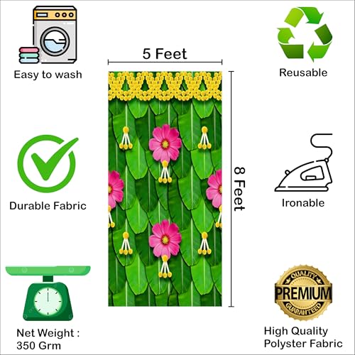 Party Baazaar Banana Leaf Backdrop Decorations Cloth | Mehandi Backdrop Items for Home | Wedding Background Decorations Items (Pack of 1 Size: 8x5 Feet) - Image 5