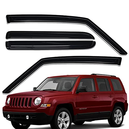 Lightronic Extra Durable Outside-Mount Auto Vent Window Visor, Fits 2007-2017 Jeep Patriot, UV Protection Rain Guard, Original Wind Deflector, No-Drill Easy Install, Dark Smoke, 4-Pcs - Image 1