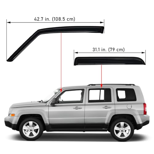 Lightronic Extra Durable Outside-Mount Auto Vent Window Visor, Fits 2007-2017 Jeep Patriot, UV Protection Rain Guard, Original Wind Deflector, No-Drill Easy Install, Dark Smoke, 4-Pcs - Image 2
