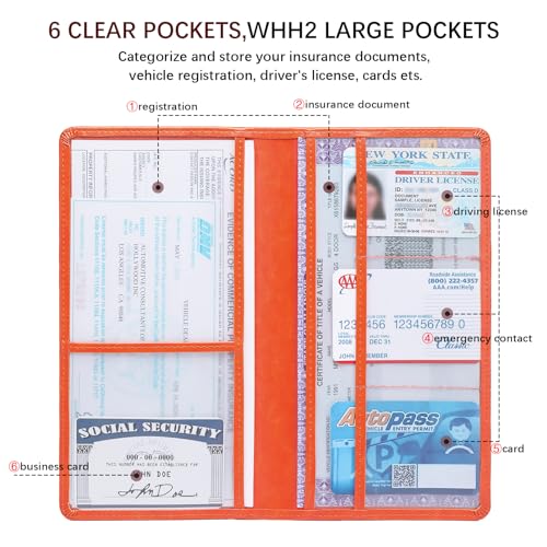 Peisicne Car Registration and Insurance Card Holder for Women Men, Orange Glove Box Paperwork Organizer with Magnetic Buckle for Easy Access and Protect Documents and Various Cards in Vehicle - Image 3