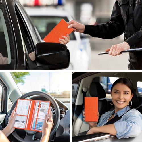 Peisicne Car Registration and Insurance Card Holder for Women Men, Orange Glove Box Paperwork Organizer with Magnetic Buckle for Easy Access and Protect Documents and Various Cards in Vehicle - Image 2