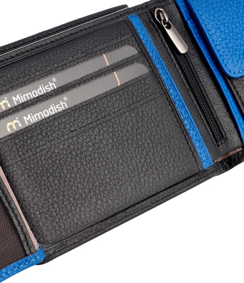 Mimodish 2903 Leather Coin-Eye Zippered Horizontal Black Saks Luxury Men's Wallet