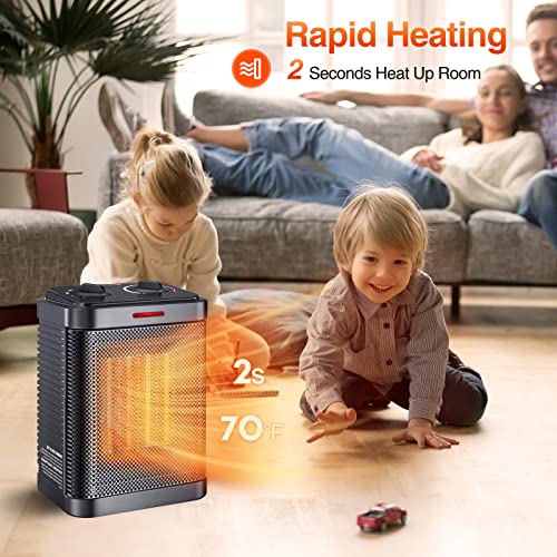 Oprunsy Space Heater for Indoor Use, 1500W PTC Ceramic Heater with Thermostat, Small Space Heater 2S Rapid Heating, 3 Modes, Electric Portable Heater with Safety Protection for Bedroom, Quiet Office - Image 3