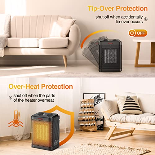 Oprunsy Space Heater for Indoor Use, 1500W PTC Ceramic Heater with Thermostat, Small Space Heater 2S Rapid Heating, 3 Modes, Electric Portable Heater with Safety Protection for Bedroom, Quiet Office - Image 4