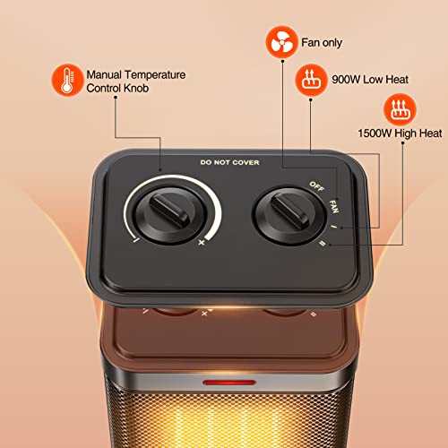 Oprunsy Space Heater for Indoor Use, 1500W PTC Ceramic Heater with Thermostat, Small Space Heater 2S Rapid Heating, 3 Modes, Electric Portable Heater with Safety Protection for Bedroom, Quiet Office - Image 5