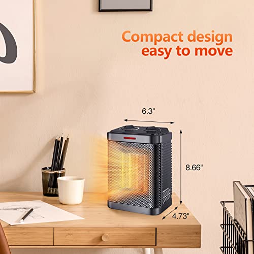 Oprunsy Space Heater for Indoor Use, 1500W PTC Ceramic Heater with Thermostat, Small Space Heater 2S Rapid Heating, 3 Modes, Electric Portable Heater with Safety Protection for Bedroom, Quiet Office - Image 2