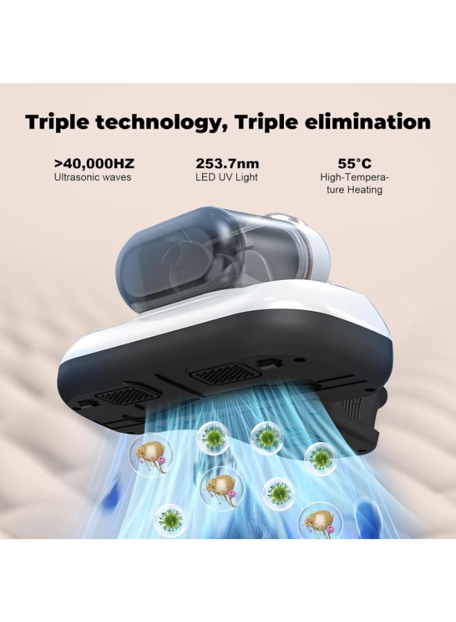 كيلا مكنسة كهربائية مزدوجة الكأس لإزالة عث الغبار، مكنسة كهربائية لاسلكية للسرير، مكنسة كهربائية للمراتب مزودة بضوء الأشعة فوق البنفسجية، قوة شفط 10000 باسكال وسرعة دوران 7500 دورة في الدقيقة لإزالة العث - Image 4