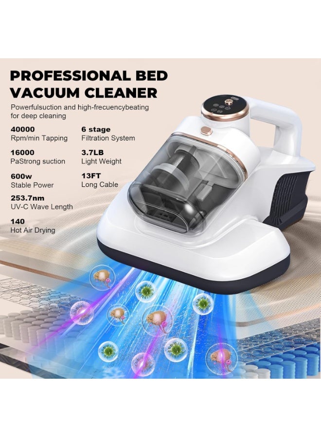 كيلا مكنسة كهربائية مزدوجة الكأس لإزالة عث الغبار، مكنسة كهربائية لاسلكية للسرير، مكنسة كهربائية للمراتب مزودة بضوء الأشعة فوق البنفسجية، قوة شفط 10000 باسكال وسرعة دوران 7500 دورة في الدقيقة لإزالة العث - Image 2