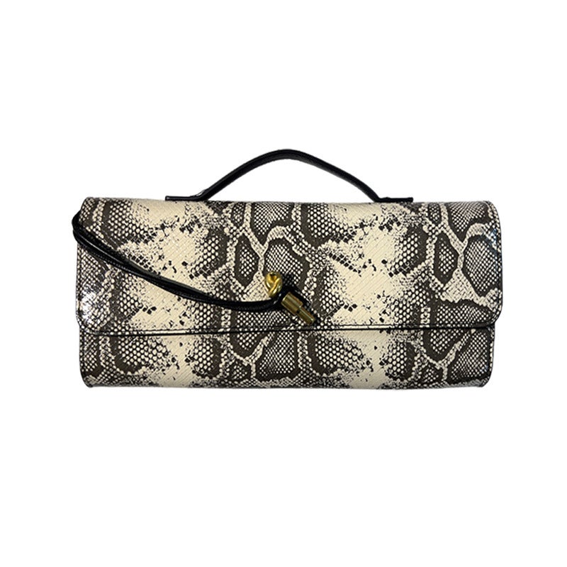 Snakeskin Pattern Handmade Woven Bag Niche Evening Baguette Shoulder Bag For Women Hand-Woven Tote Fashionable Versatile - Image 2