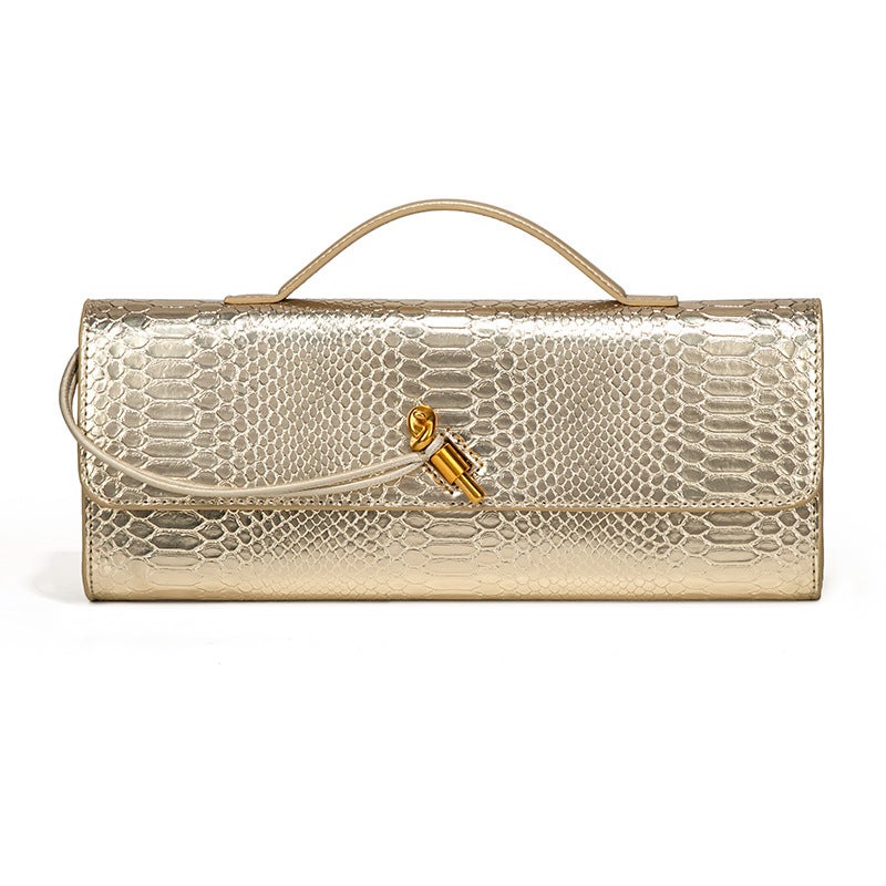 Snakeskin Pattern Handmade Woven Bag Niche Evening Baguette Shoulder Bag For Women Hand-Woven Tote Fashionable Versatile - Image 3