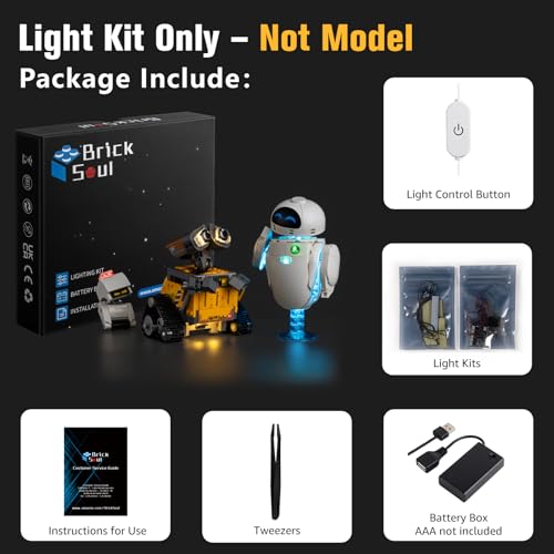 BrickSoul طقم إضاءة BrickSoul المحدث لمجموعة بناء Lego WallE EVE 43279 مع مفتاح خافت مخفي وكابل تقني سهل التركيب - Image 5