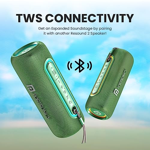 Portronics Resound 2 15W HD Sound Portable Wireless Bluetooth Speaker, in-Built Mic, RGB Lights, TWS Connectivity, Bluetooth v5.3, IPX5 Water Resistant, Type C Charging Port(Green) - Image 5