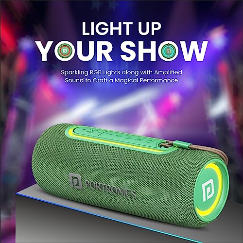 Portronics Resound 2 15W HD Sound Portable Wireless Bluetooth Speaker, in-Built Mic, RGB Lights, TWS Connectivity, Bluetooth v5.3, IPX5 Water Resistant, Type C Charging Port(Green) - Image 2