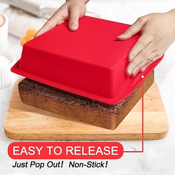 MoldBerry Square Shape Cake Mould Silicone Making Cake Molds Cake molds for Cheese Cake Chocolate Cake Brownie Tart Pie Flan Bread Baking Pans Birthday Party DIY Baking Tool Multi Color - Image 5