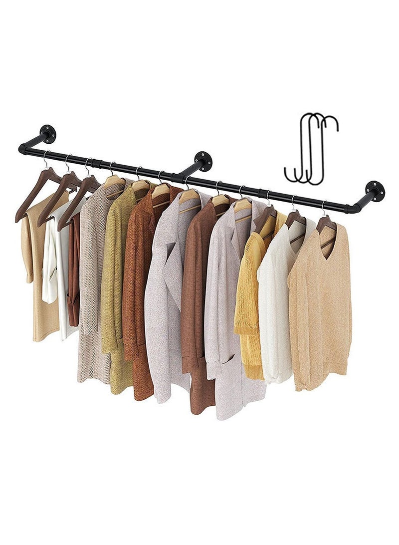 DOUGEI Clothes Rack, Wall Mounted Industrial Pipe Clothing Rack for Hanging Clothes, Wall Mounted Heavy Duty Space Saving Garment Rack for Closet Storage, Black, 3 Base,180x25x8.5 cm - Image 1
