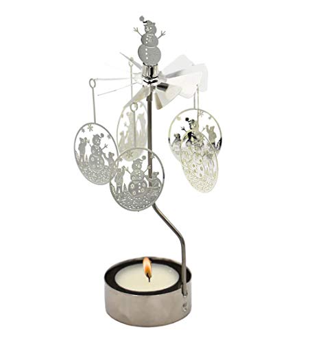 HOKHBCW Rotary Candle Holder Spinning Candleholder Metal Small Gift (Snowman) - Image 1