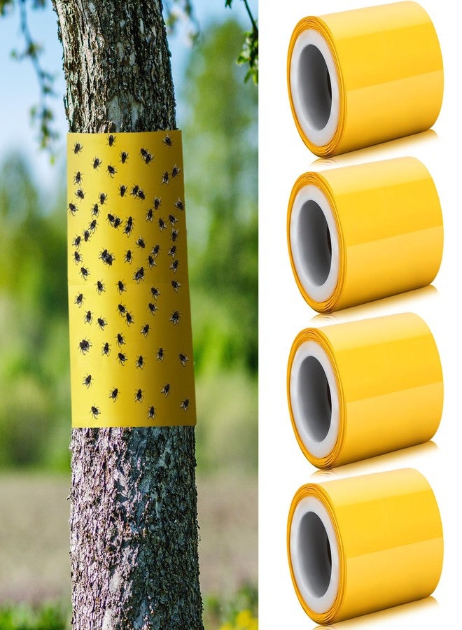Kittmip 4 Rolls 260ft Lantern Fly Tree Tape Outdoor Adhesive Crawling Insect Trap Yellow Sticky Traps Sticky Barrier Protecting Trees Outdoor Indoor Fruit Tree Lawn Garden Control Aphids Ant Moth - Image 1