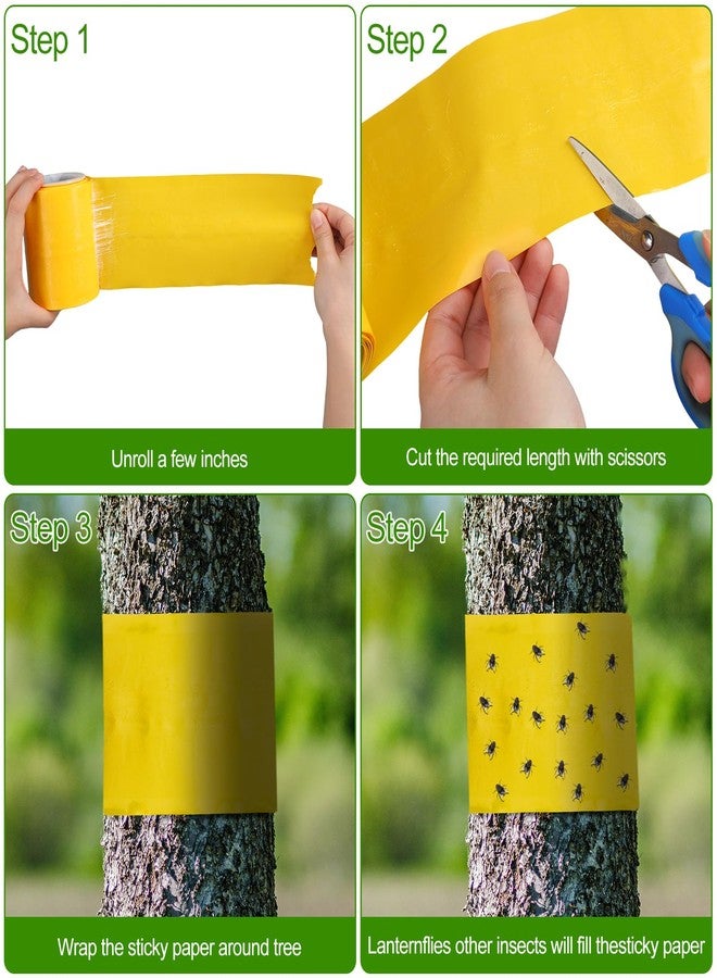 Kittmip 4 Rolls 260ft Lantern Fly Tree Tape Outdoor Adhesive Crawling Insect Trap Yellow Sticky Traps Sticky Barrier Protecting Trees Outdoor Indoor Fruit Tree Lawn Garden Control Aphids Ant Moth - Image 5