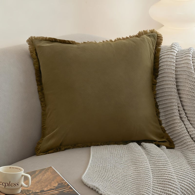 Beige Bohemian Decorative Pillow Set With Tassels 17.7x17.7 Inch Machine Washable - Image 5