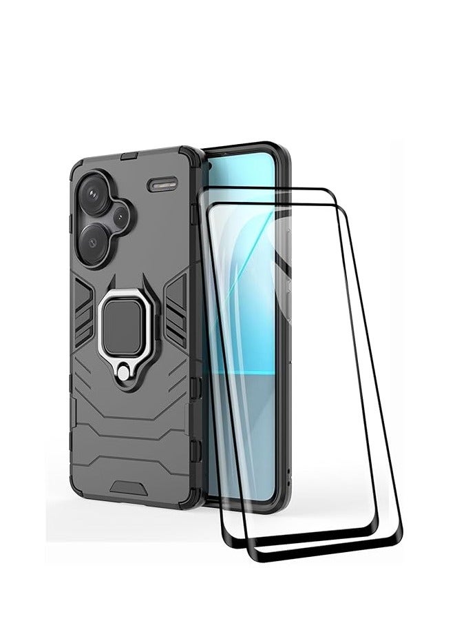 Case + Screen Protector 【2-Pack】 for Xiaomi Redmi Note 13 Pro Plus 5G/Note 13 Pro+ 5G, TPU/PC Hybrid Shockproof Armor Bumper Phone Case 【360° Stand】 with Tempered Glass Screen - Image 1